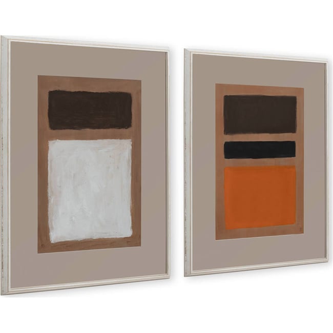 Lot de 2 tableaux abstraits, Peints à la main Couleur blanc décapé <span itemprop=
