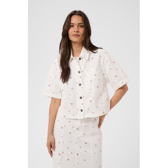 Chemise à manche courte blanc white denim/rose flower <span itemprop=