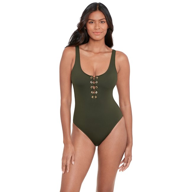 Signature Solids Swimsuit, olive, LAUREN RALPH LAUREN