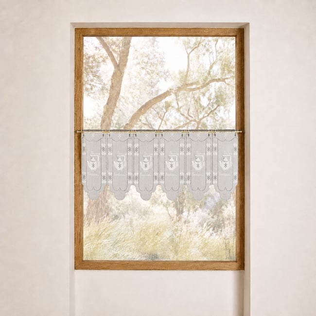 Brise-bise brodé à motifs théières - HOME MAISON