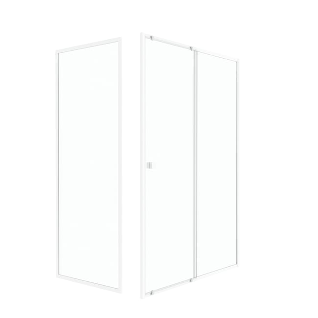 Porte de douche coulissante en verre trempé avec paroi de retour blanc <span itemprop=
