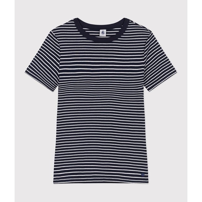 T-shirt l'Iconique rayé, col rond marine/blanc <span itemprop=