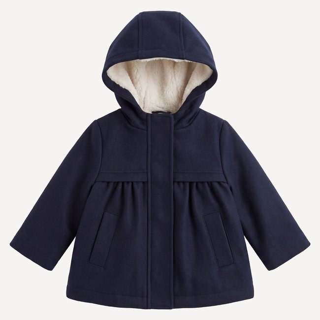 Manteau à capuche, doublure duveteuse bleu marine <span itemprop=