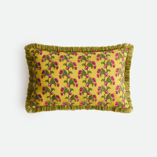 Housse de coussin coton, rectangulaire, brodée, MILZI jaune <span itemprop=