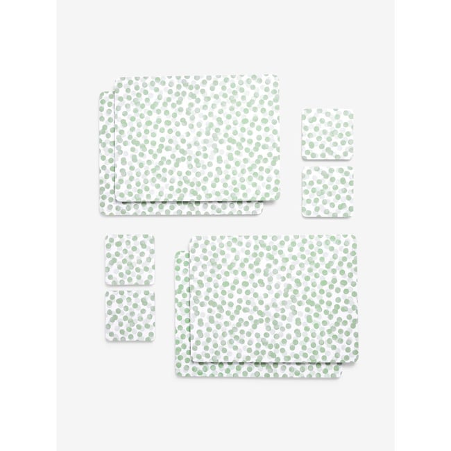 Set de table et sous-verre à pois, lot 4 Couleur vert sauge <span itemprop=