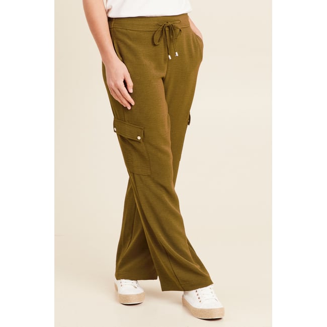 Pantalon cargo lien à nouer vert olive <span itemprop=