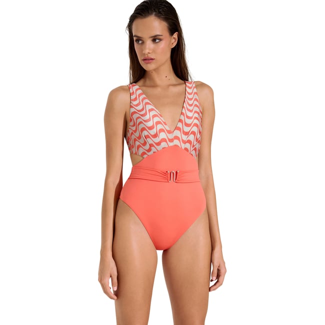 Maillot de bain une pièce monokini préformé sans armatures Iceland orange <span itemprop=