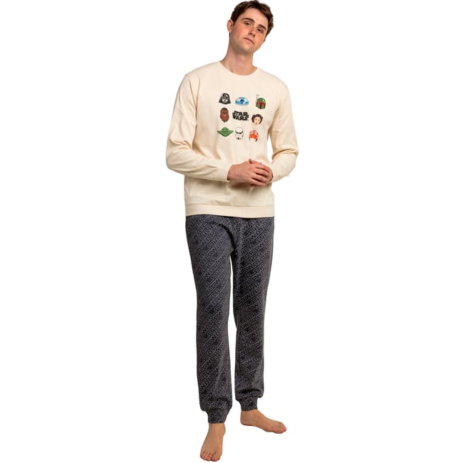 Pyjama pantalon top manches longues Galaxy Face Star Wars ivoire <span itemprop=