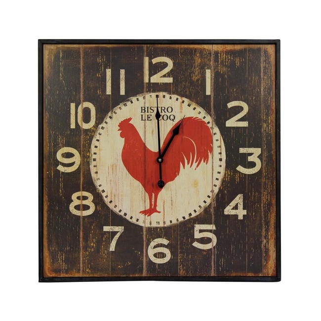 Horloge ancienne murale carre bistrot le coq Couleur marron <span itemprop=
