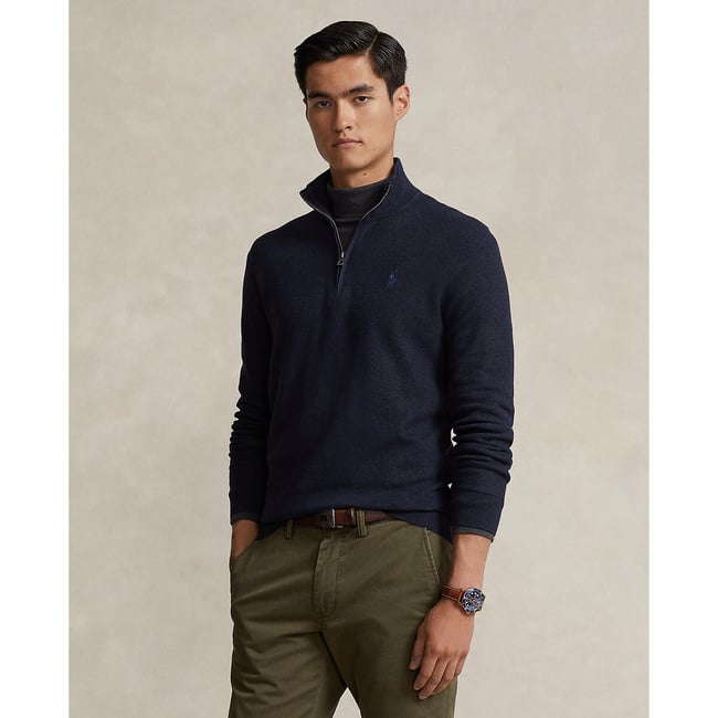 Pull demi-zippé en coton piqué  - POLO RALPH LAUREN