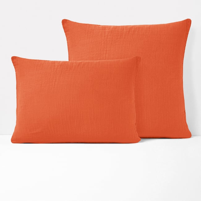 Taie d'oreiller enfant unie gaze de coton, Kumla  orange <span itemprop=
