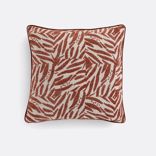 Housse de coussin 50x50cm, en jacquard, LEAN naturel/terracotta <span itemprop=