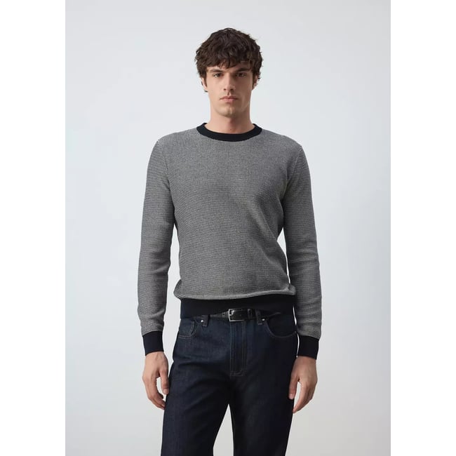 Pull-over 100 % coton maille fine bleu marine <span itemprop=