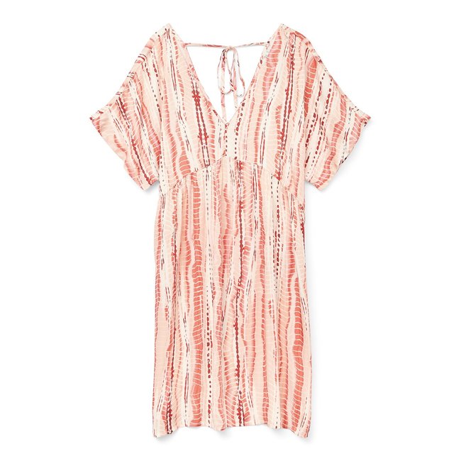 Robe imprimé, col V imprimé écru <span itemprop=