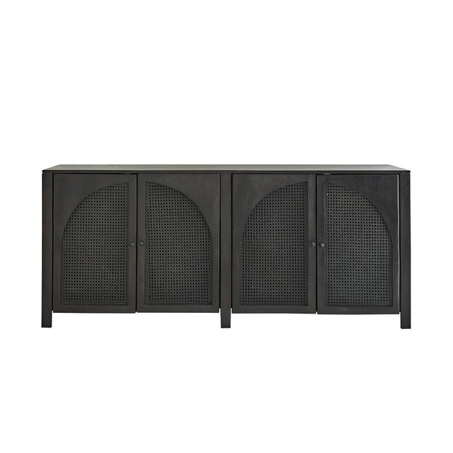 Buffet en bois massif et cannage 175 cm  ZULMA Couleur noir <span itemprop=