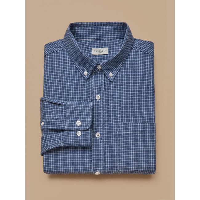 Chemise flanelle carreaux  - coupe contemporaine carreaux bleu <span itemprop=