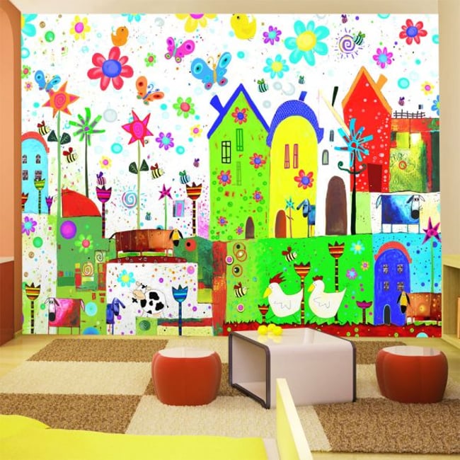 Papier peint intissé panoramique Pour enfants Happy farm Couleur multicouleur <span itemprop=