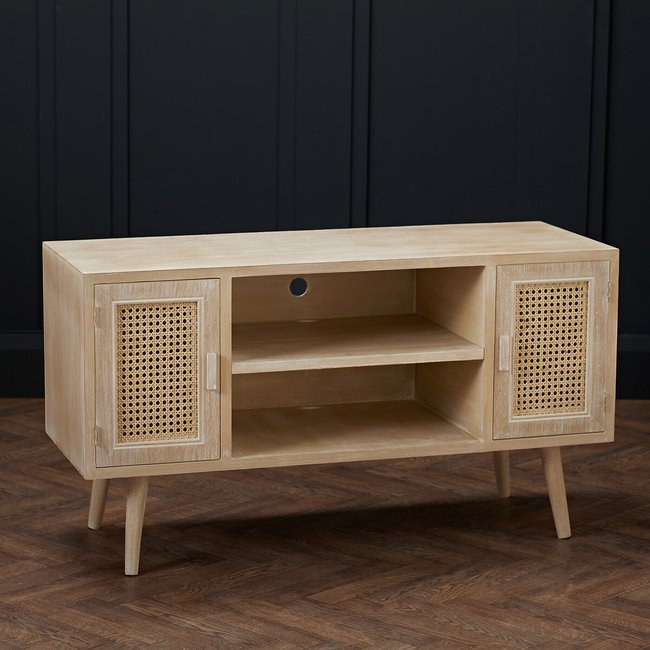 Toulouse Washed Oak Rattan TV Unit, light oak, SO'HOME