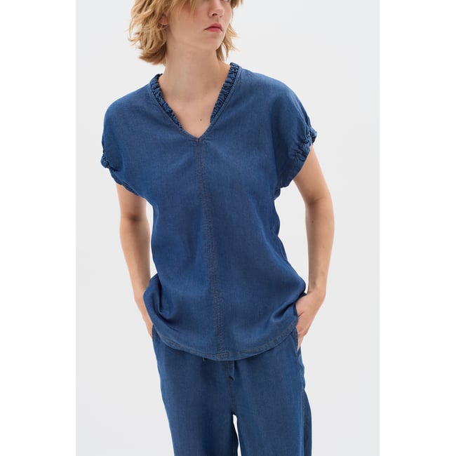 Blouse with short sleeve bleu medium blue <span itemprop=