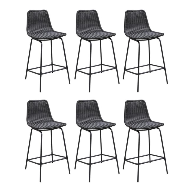 Lot de tabourets d'ilot et bar en métal et assise en rotin 65cm BALI|Lot de 6 | Lot de 6 - MOB IN