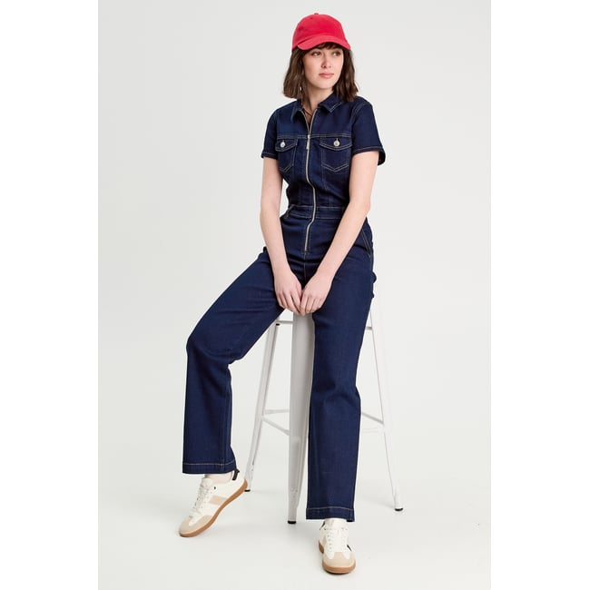 Combinaison pantalon en jean denim brut <span itemprop=