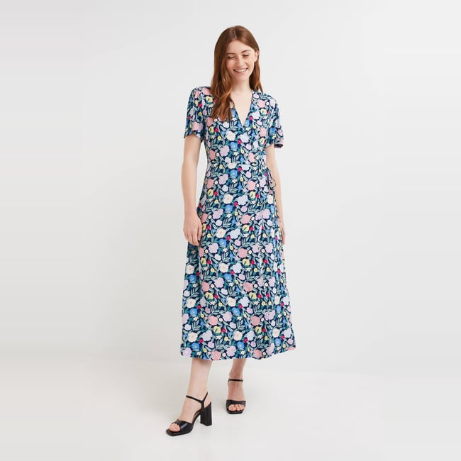 Robe longue cache-coeur imprimée, EcoVero touareg <span itemprop=