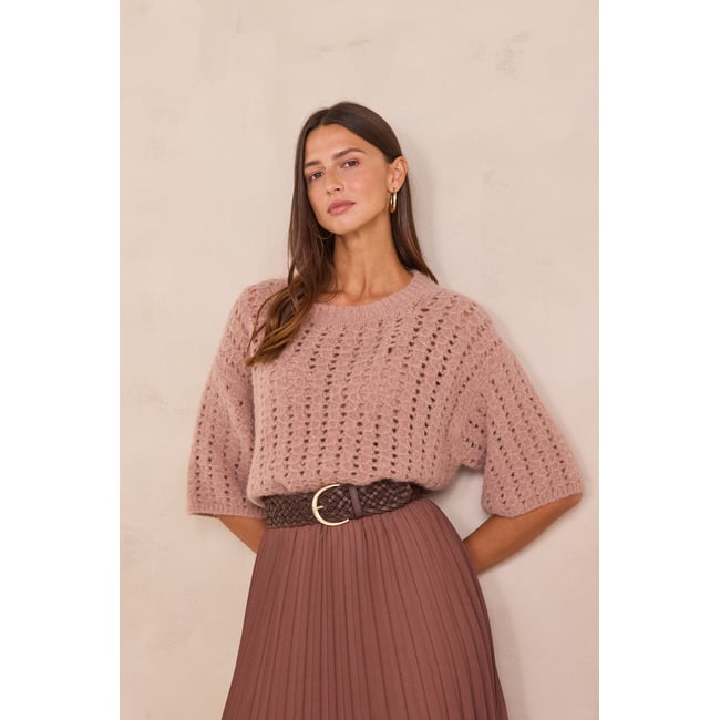 Pull en maille ajourée PRUNE bois de rose <span itemprop=