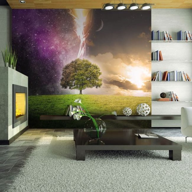 Papier peint intissé panoramique Fantaisie Magic tree Couleur vert <span itemprop=