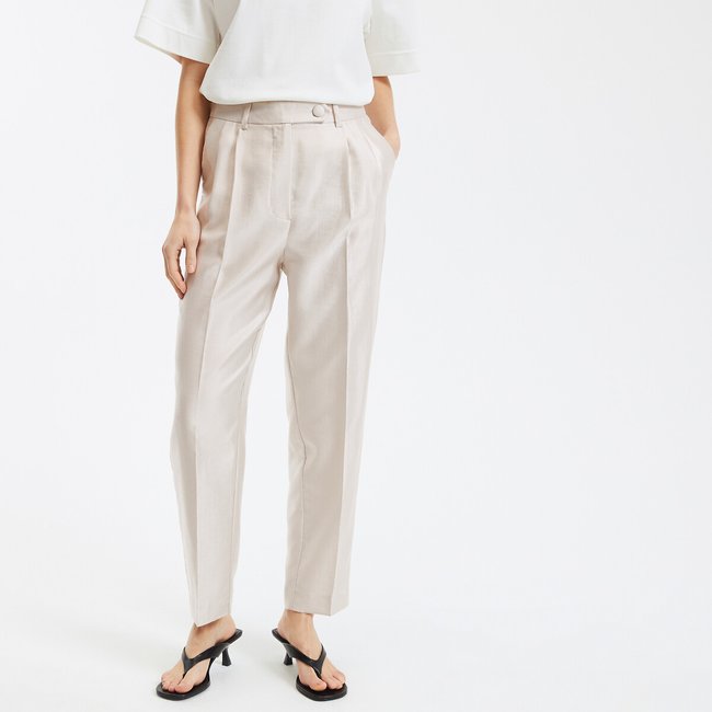 Pantalon large à pinces, satiné champagne <span itemprop=