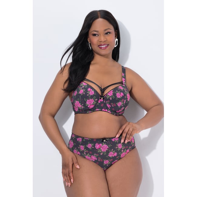 Culotte midi TruYou, mesh et motif roses noir <span itemprop=