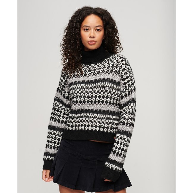 Maglione collo a dolcevita crop con motivi grafici nero SUPERDRY