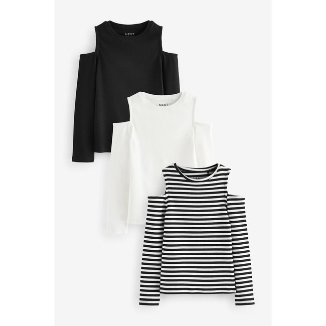 T-Shirts épaules dénudées, lot de 3 noir/blanc <span itemprop=
