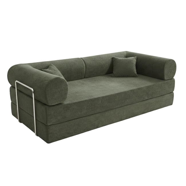 Canapé convertible 2 places en tissu et structure chrome avec coussins modulables, WENDY - OVIALA