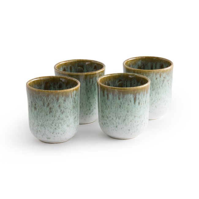 Lot de 4 tasses en grès émaillé, Fara Couleur kaki/bleu <span itemprop=