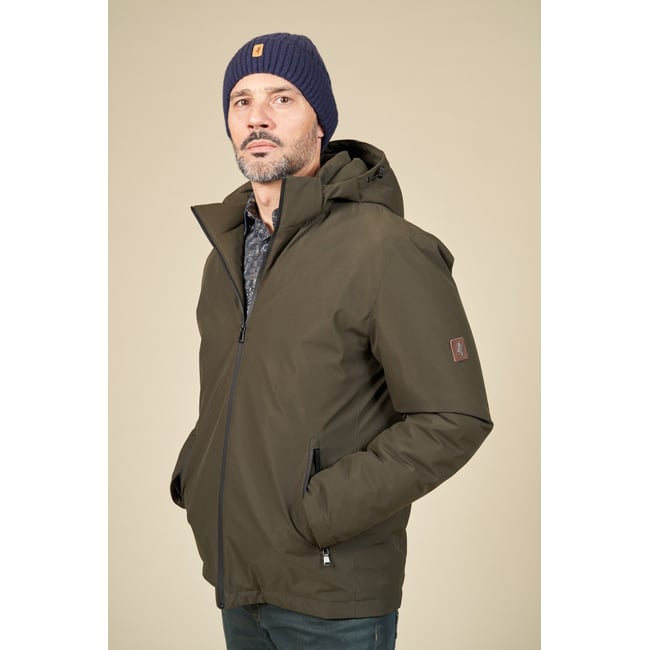 Parka capuche amovible vert kaki <span itemprop=