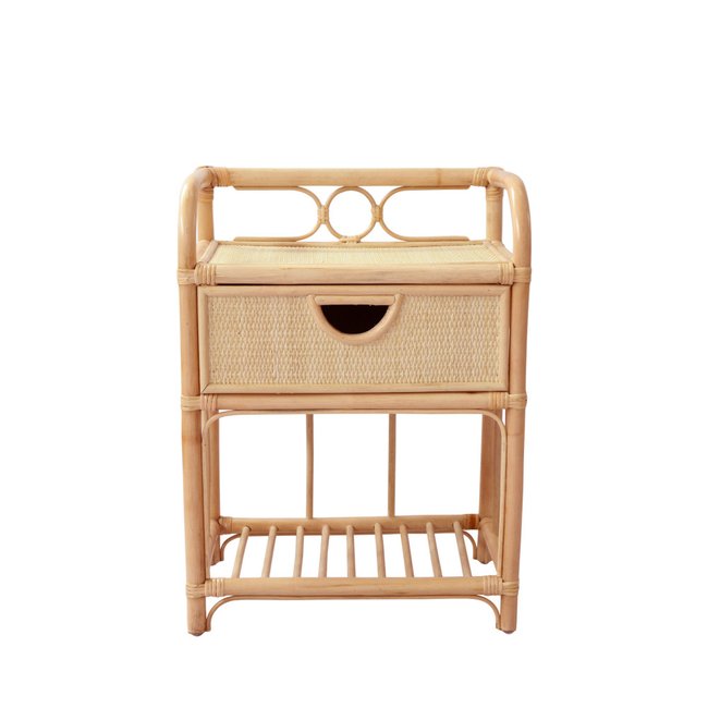 Table de chevet en rotin- TONDANO Couleur naturel <span itemprop=