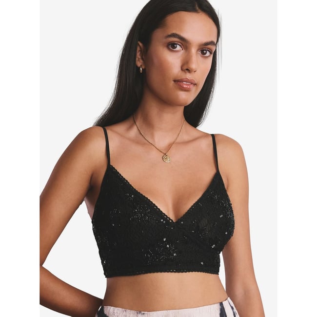 Brassière ornée de sequins et dentelle noir <span itemprop=