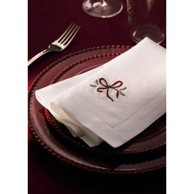 Lot de 2 serviettes en lin avec broderie blanc cassé <span itemprop=
