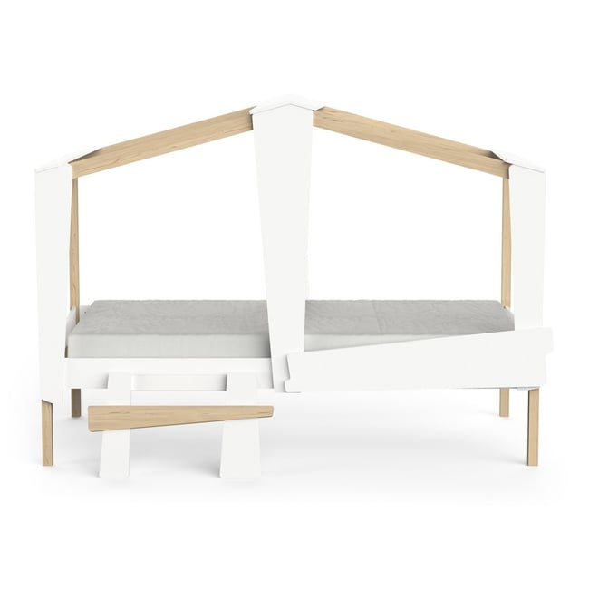 Lit cabane 90x200 avec tiroir blanc et décor chêne - CABANE Couleur blanc <span itemprop=