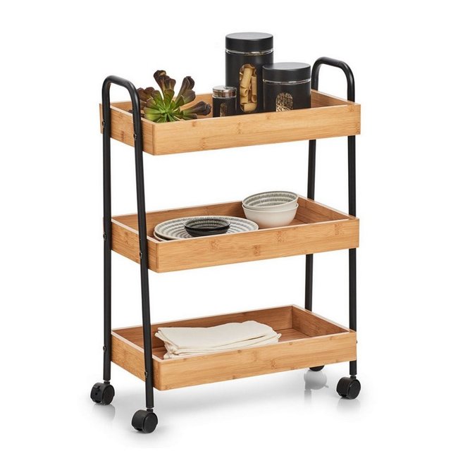 Desserte 3 étages bambou métal Couleur bois clair <span itemprop=