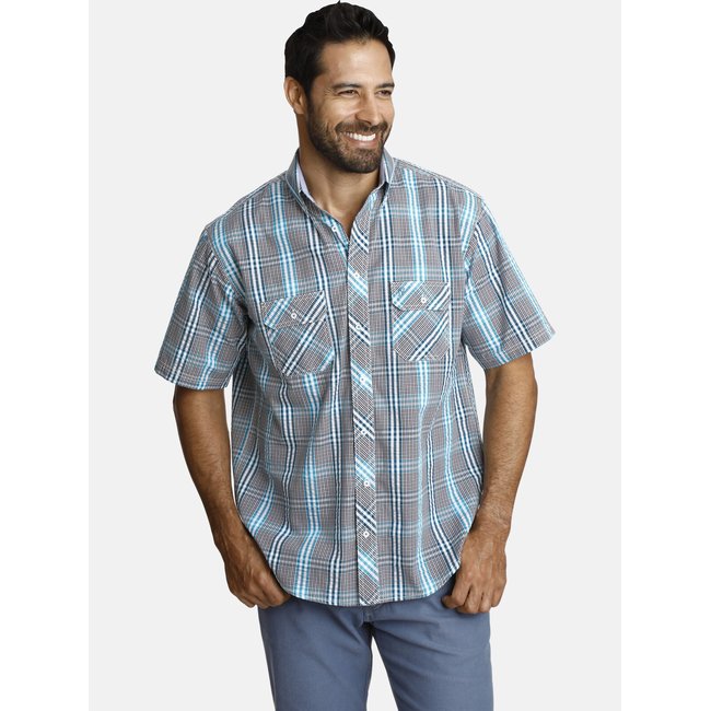 Chemise à manches courtes GERBURG vert gris à carreaux <span itemprop=