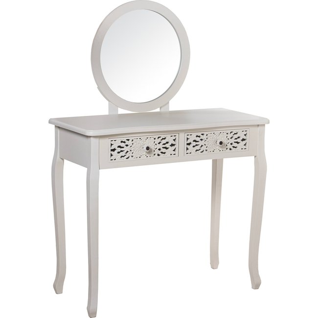 Console en bois avec miroir et tiroir sculpté Couleur teinte blanche élégante avec détails sculptés <span itemprop=