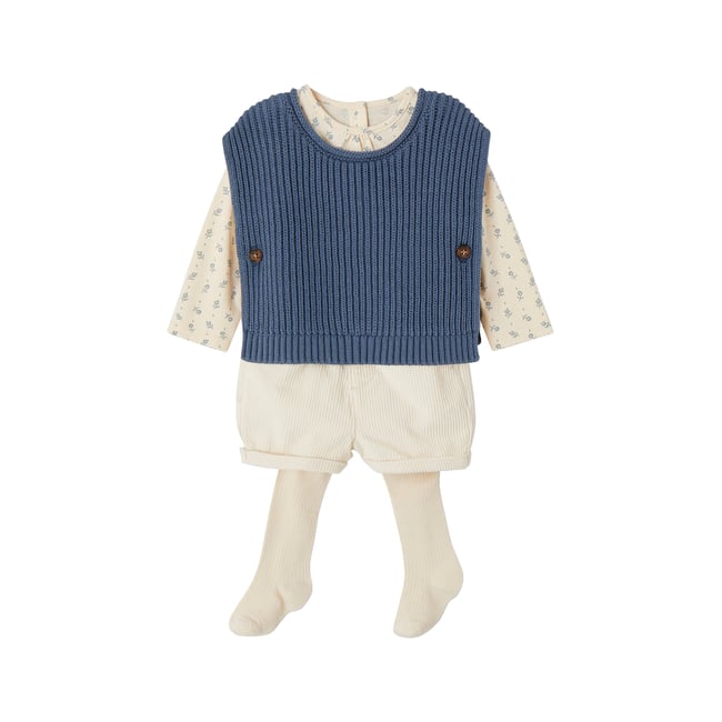 Ensemble Bébé 4 Pièces Vertbaudet - T-shirt, Short, Pull Et Collant Art School, Super Mignon Et Pratique !