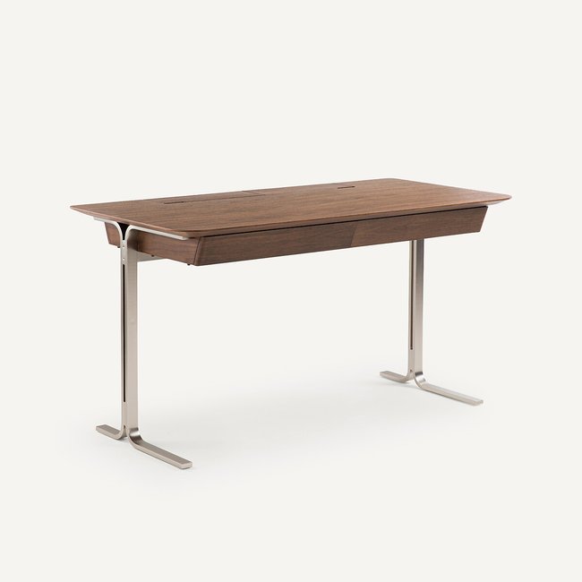 Bureau noyer, plaqué pieds nickel satiné, Jackson Couleur noyer <span itemprop=