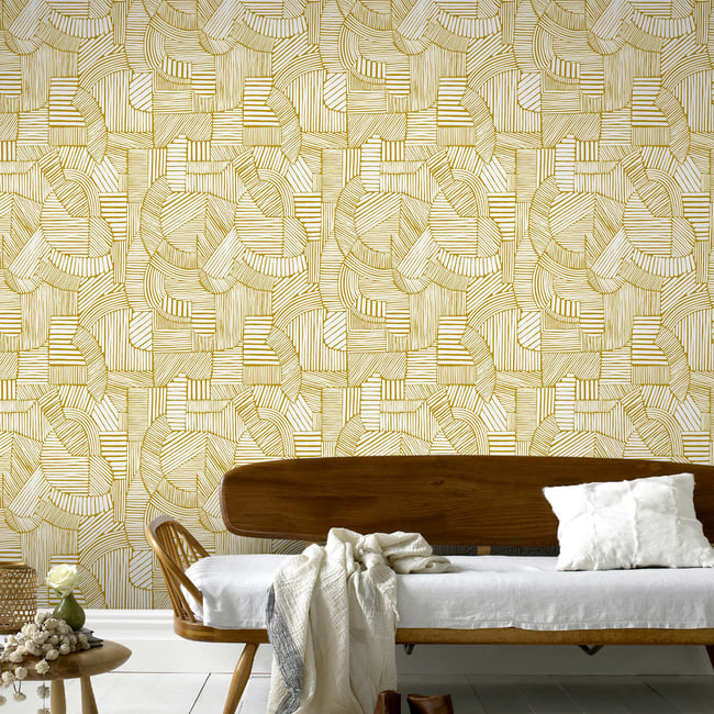 Papier peint Ninon ensoleillé Couleur ocre <span itemprop=