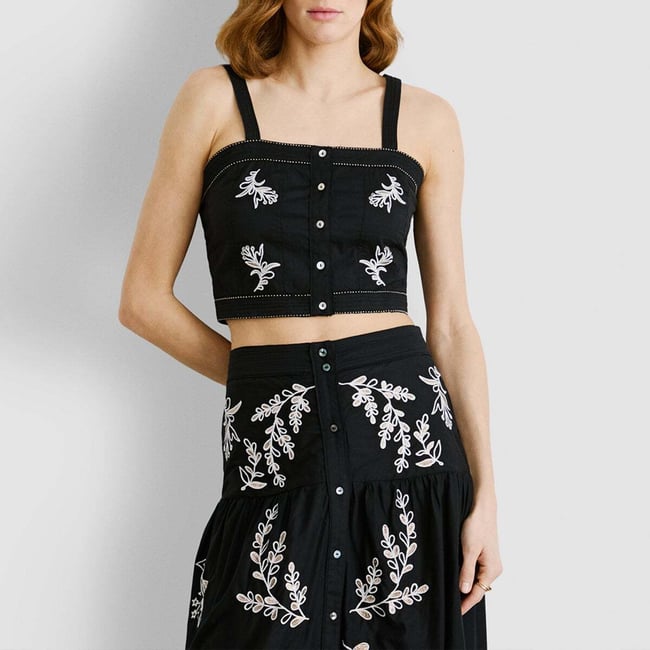 Top À Détails Brodés En Popeline noir <span itemprop=