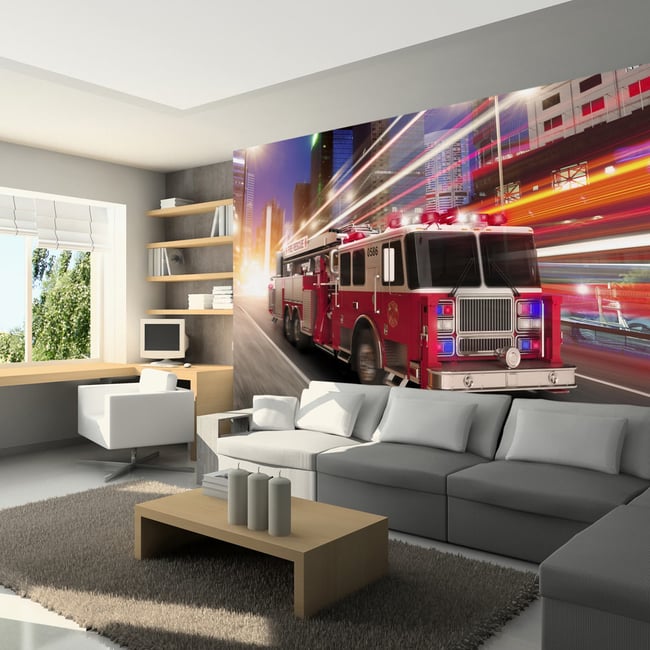 Papier peint intissé panoramique Hobby Fire truck Couleur bleu <span itemprop=