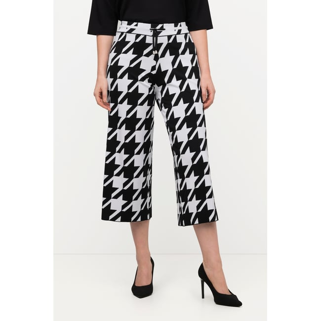 Pantalon en maille, motif pied-de-poule noir <span itemprop=