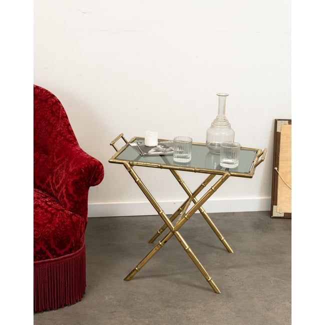 Desserte imitation bambou avec plateau amovible Henriette N°200 - Bon état Couleur doré <span itemprop=