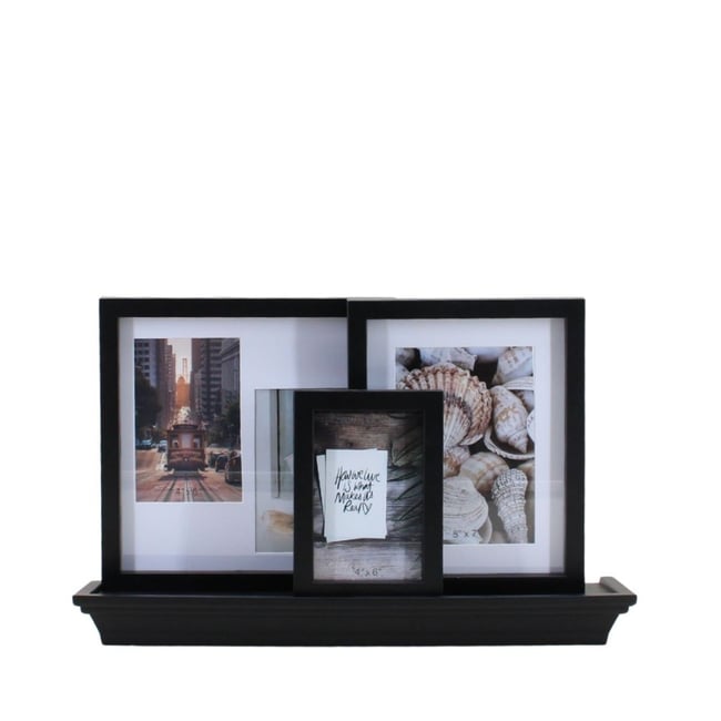 Set 3 cadres photos + étagère 45cm Couleur noir <span itemprop=